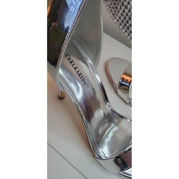 Carlkarida Silver Metallic Rhinestone Ankle Cuff Stiletto Sandals Womens 10 - Picture 7 of 8